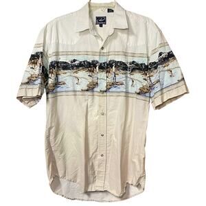 Roper Western Graphic Shirt Men’s L Distressed Cowboy Landscape Print | As-Is
